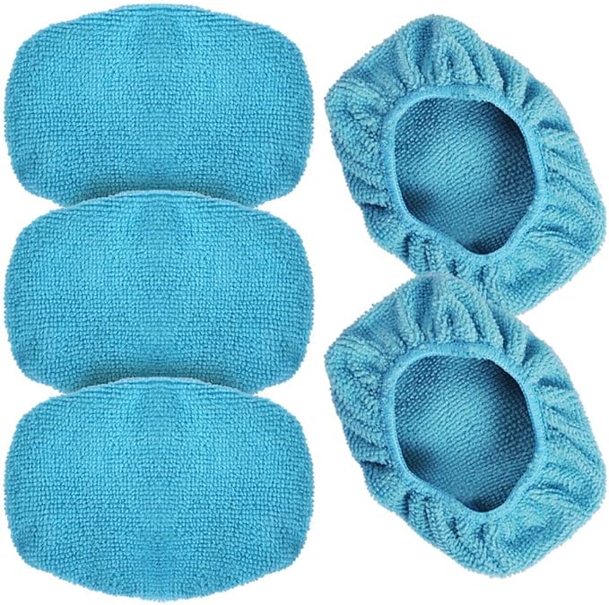 Car Care Microfiber Cloths for Windshield Cleaning Tool, Windshield Cleanner Wand Replaceable Glass Cleaning Bonnets, Interior Auto Window Cleaner Washing Pads, Fit 5”, Blue, 5 Pack