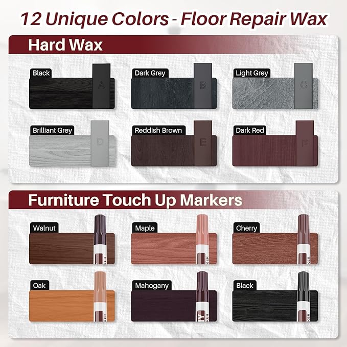 Wood Floor Repair Kit, 6 Color Hard Wax Laminate Flooring Repair Kit with Heat Pen, Vinyl Laminat Furniture Touch Up Marker Restore Scratches, Stains, Cracks, Holes for Wooded Floor,Door,Table,Cabinet