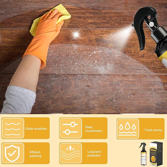 2PCS Natural Beeswax Care Spray & Restorer, Natural Beeswax Spray For Wood, For Living Room, Kitchen, Furnishings and Wooden Floors