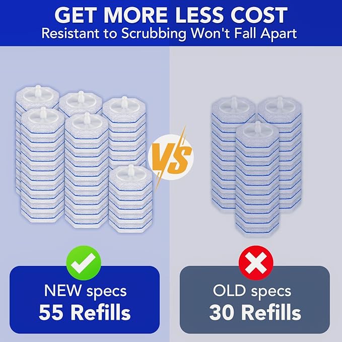 55 Pcs Toilet Wand Refills for Clorox, Upgrade Disposable Replacement Heads, Compatible with Clorox Toilet Wand for Bathroom Multi-Surface Cleaning