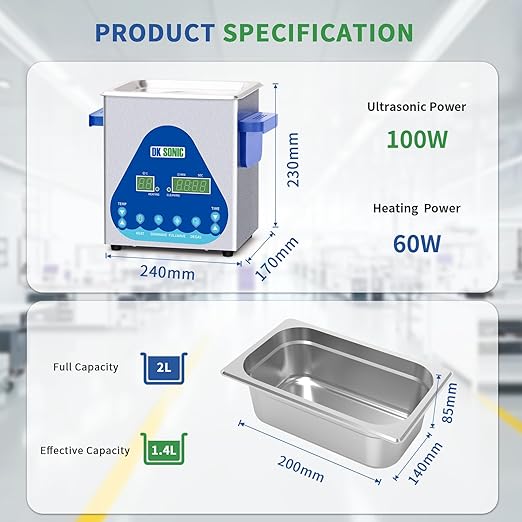 DK SONIC Ultrasonic Cleaner 2L,60W Professional Ultrasonic Jewelry Cleaner with Heater&Timer,Digital Control&Basket, Multiple Functions for Jewelry,Glasses,Chains, Watches