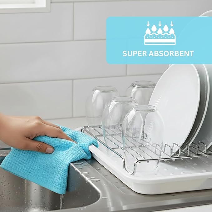 PurpleEssences Waffle Weave Kitchen Towel, 100% Cotton, 15x25 Inches, with Hanging Loop Ultra Soft Absorbent Quick Drying Dish Cloth, Tea and Hand Towels, 4 Pack - Christmas Holiday Winter - Aqua Blue