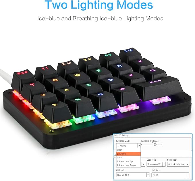 Koolertron One Handed Macro Mechanical Keyboard, RGB LED Backlit Portable Mini One-Handed Mechanical Gaming Keypad 23 Fully Programmable Keys Blue Switches