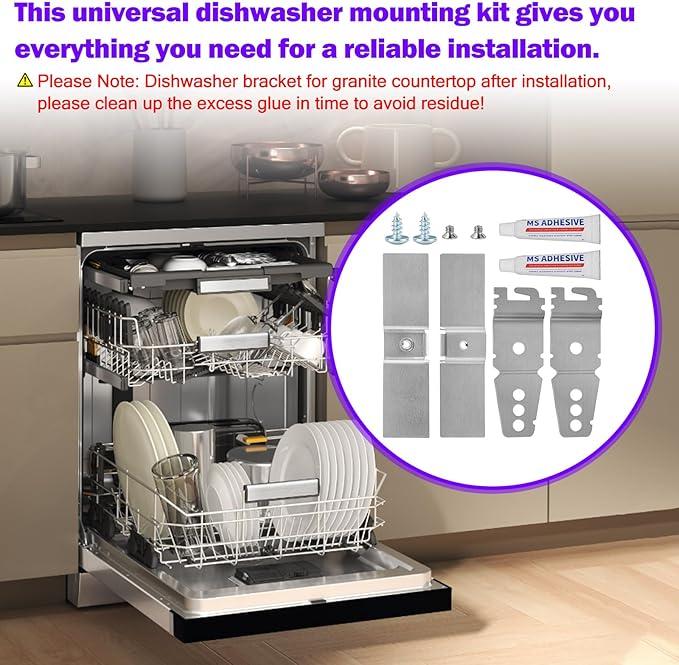Granite Dishwasher Mounting Bracket Kit Fits Most Under Counter Dishwasher Mounting Bracket For Granite Countertop Dishwasher Brackets WP8269145 AP6012289 PS11745496 With Glue and Screws - 2 Pack