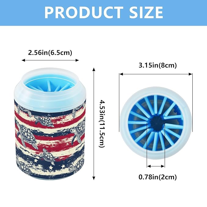 Dog Paw Cleaner Cups for Dogs Pets Foot Washer Paw Scrubber for Medium Small Cats Dogs Cleaning Cup Sea Turtles and Flag