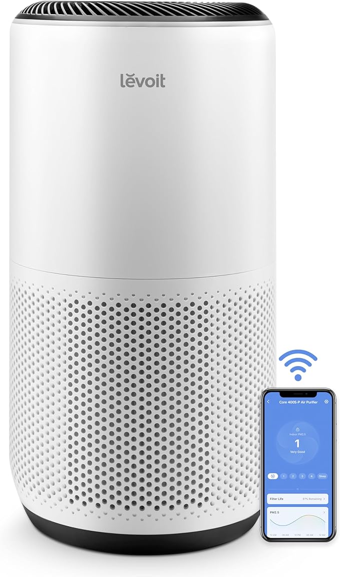 LEVOIT Air Purifiers for Home Large Room Up to 1733 Ft² with HEPA Sleep, AHAM VERIFIDE, Auto, Air Quality Monitor, Smart WiFi, 3-in-1 Filter for Pet Allergy, Smoke, Dust, Core 400S-P, White