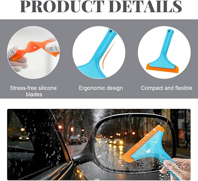 Small Silicone Window Squeegee, Car Windshield Silicone Squeegee, Auto Windshield Water Blade Scraper with 5.9 Inch Blade and Non-Slip Handle for Window, Mirror, Glass Door (Blue)