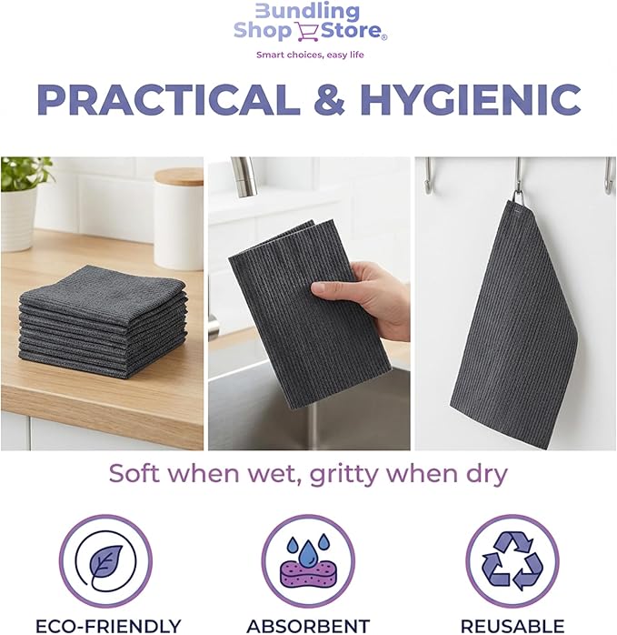 Swedish Dishcloths for Kitchen Dishes -100% Biodegradable & Compostable Reusable Super Absorbent Fiber Sponges with Wood Pulp Cotton - Cleaning Cloths - Dark Grey Pack 5