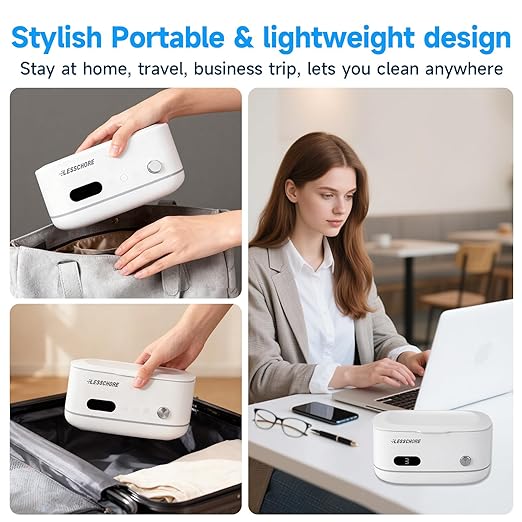 LessChore® Ultrasonic Jewelry Cleaner with Polishing Cloth & Degas, Portable Household Sonic Cleaner. Ideal for Daily Cleaning of Rings, Earrings, Necklaces, Glasses & More. Gift for Women, Mom, Wife