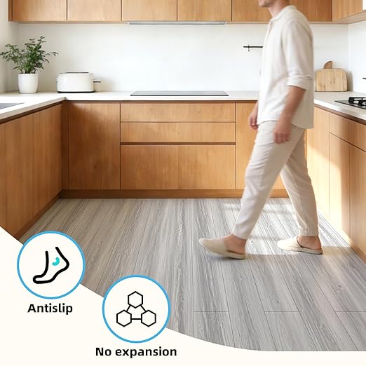 Art3d 15 Sq.ft Peel and Stick Floor Tiles, 10Pcs Luxury Vinyl Plank Flooring Wood Look, 36" × 6" Adhesive and Waterproof Tile Sticker for Bedroom, Living Room, Kitchen, White/Grey