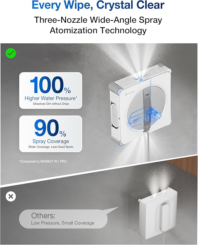 ECOVACS WINBOT W2S Window Cleaning Robot, Intelligent Edge-to-Edge Cleaning with TruEdge Scrubbers, 3 Water Nozzles, 10-Level Safety System, Win-SLAM 4.0 Route Planning, Even Climbing System