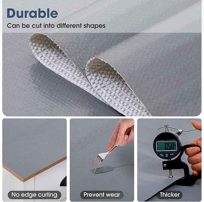 Drawer and Shelf Liner, Non-Slip Kitchen Cabinet Liners Non-Adhesive Thick Strong Grip Waterproof Washable Mats Protect Dresser Shelves Cupboard Bathroom Cabinets, Pure Gray, 18 in X 10 FT