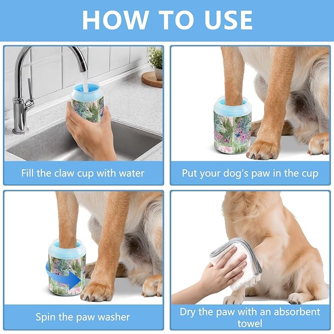 Dog Paw Cleaner Cups for Dogs Pets Foot Washer Paw Scrubber for Medium Small Cats Dogs Cute Cleaning Cup Wolf Flowers Butterfly Green