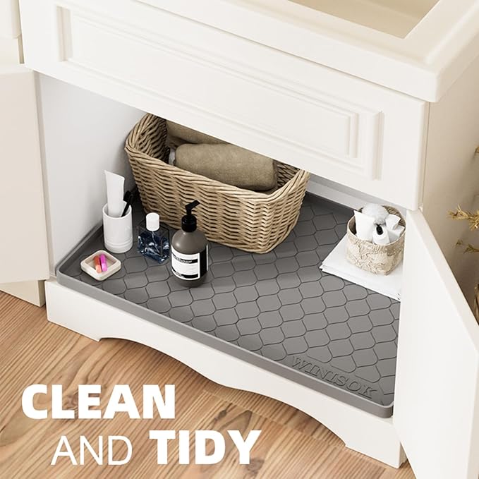 Silicone Under Sink Mat 37" x 19", kitchen Essentials and Gadgets, Shelf liner and Cabinet Protector, Home Organizers and Storage, Waterproof Bathroom Tray
