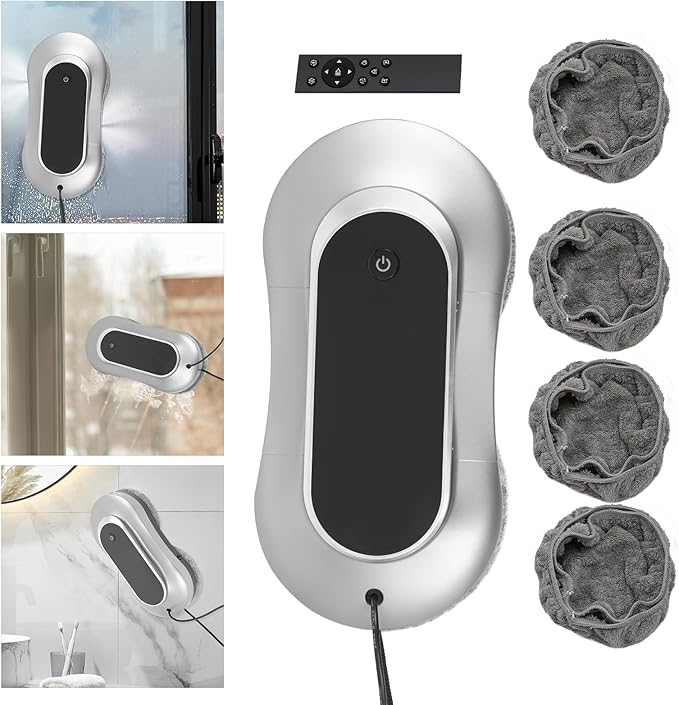 Window Cleaning Robot with Remote Control, Robot Window Cleaner w/Double-Side Water Spray, Automatic Plan Path and Recognize Border, Smart Window Vacuum for Interior/Exterior Windows Tiles Glass Door