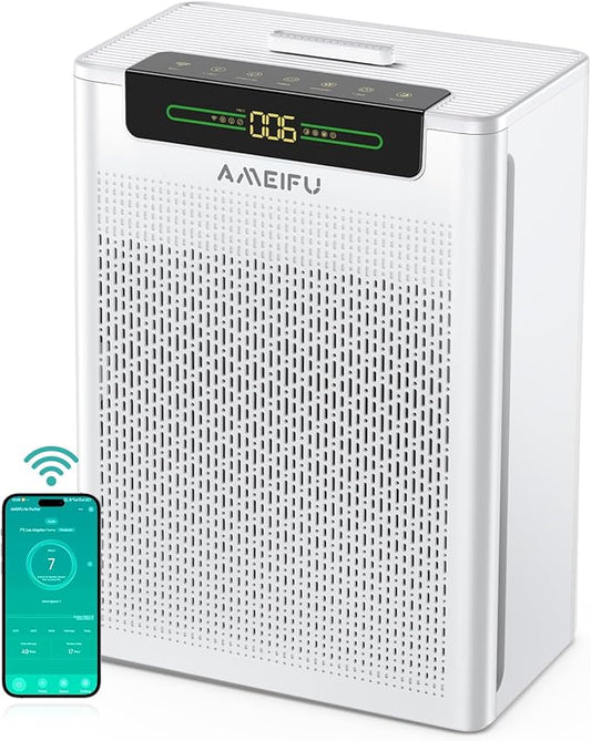 AMEIFU Air Purifiers for Home Large Room, Up to 3000 ft² with Smart WiFi APP Control, Hepa Air Purifier with Washable Filters, PM 2.5 Display for Bedroom, Pets Hair, Pollen, Dander, Smoke