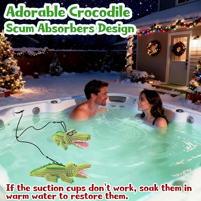 Crocodile Hot Tub Scum Absorber Reusable Washable Hot Tub Sponge Scum Absorber for Spa Hot Tub Oil Scum Absorber Hot Tub Accessories for Adults (2 Pack, Crocodile)