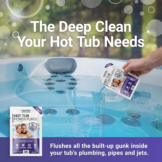 Bio Ouster Power Purge Hot Tub Jet Cleaner w/Towel - Hot Tub Cleaner for Jets, Tubes, Plumbing - for Standard & Inflatable Spas - Removes Gunk Buildup for Crystal Clear Water - Made in USA (4-Pack)