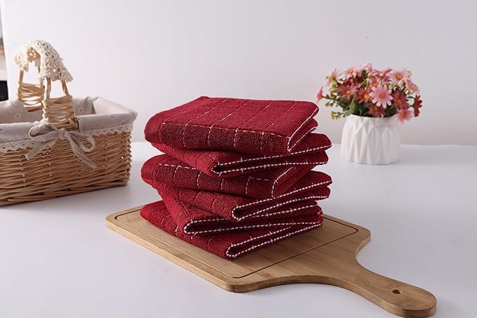 Homaxy 100% Cotton Terry Kitchen Dish Cloths, Ultra Soft and Absorbent Dish Towels for Kitchen, Suitable for Drying and Washing Dishes, 12 Pack, 12 x 12 Inches, Brick Red