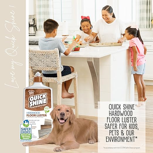 Quick Shine Hardwood Floor Luster-Polish 27oz | Plant-Derived w/Carnauba | Safer Choice, No PFAS, pH Neutral | Ready to Use Formula w/Anti-Slip Technology | Simply Squirt & Spread | Made in USA