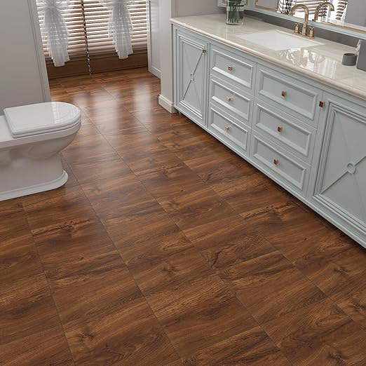 Yenhome Rustic Peel and Stick Vinyl Flooring Tiles Vinyl Wood Square 12"X12" Peel and Stick Floor Tile Waterproof Bathroom Kitchen Flooring Self Adhesive Laminate Flooring Dark Brown (3 Plank, 3sq.Ft)