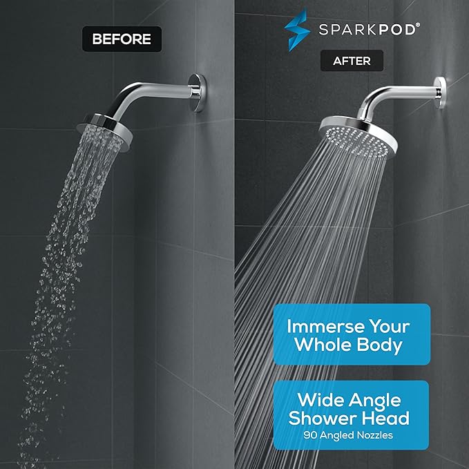 SparkPod Shower Head - High Pressure Rain - Premium Quality Luxury Design - No Tools Needed - Easy Clean Adjustable Replacement for Your Bathroom Shower Heads (Luxury Polished Chrome, 6 Inch Round)
