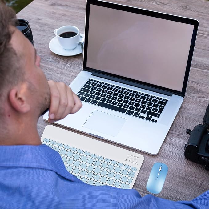 Bluetooth Wireless Keyboard and Mouse Combo,Ultra-Slim Ergonomic Small Rechargeable Bluetooth Keyboard Mouse Set for Apple iPad iPhone Samsung Tablet Phone Android PC Computer Mac Smartphone(Blue)