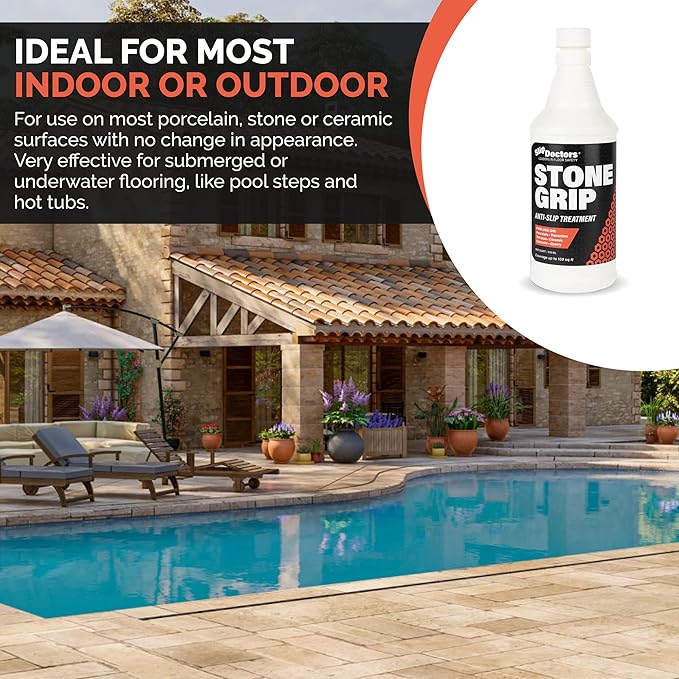 Stone Grip Industrial Non-Slip Floor Treatment for Tile and Stone to Prevent Slippery Floors. Indoor/Outdoor, Residential/Commercial, Works in Minutes for Increased Traction (4 Gallon)