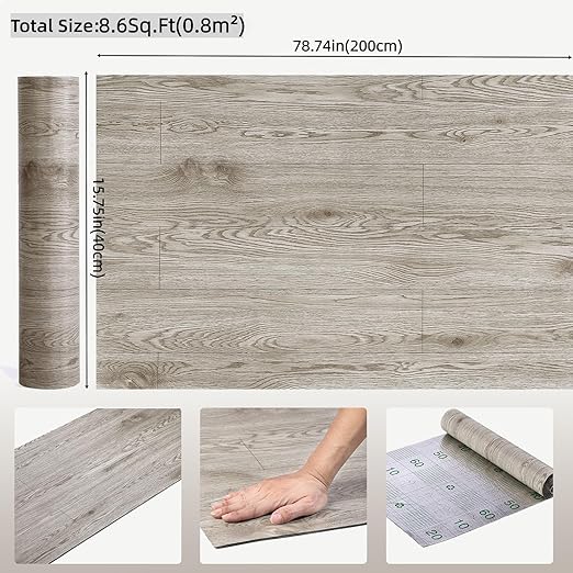 3D Peel and Stick Vinyl Floor Tile Roll Wood Plank Sticker 15.75"x 79"/8.6 Sq.Ft, for Home Apartment Room Self Adhesive Easy DIY Removable Waterproof Thicken Floor Covering Dark Wood
