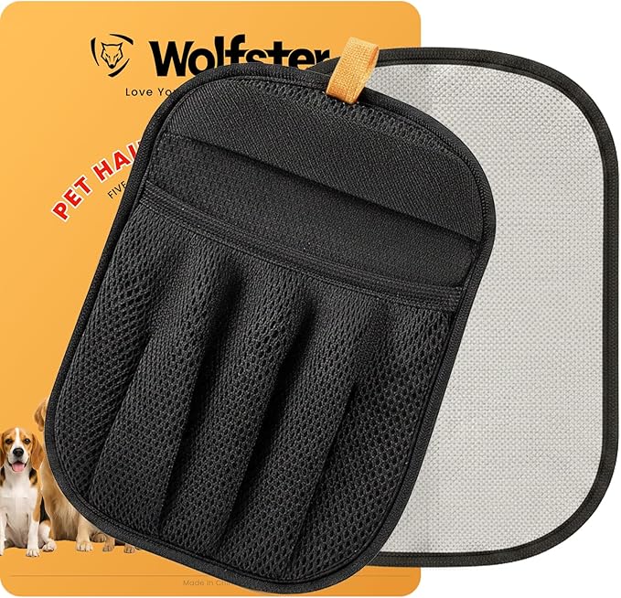 Wolfster Pet Hair Removal Glove, for Couch, Carpets & Car Seats Cleaner, Upgraded Five-Finger Reusable Glove, Electrostatic Pet Hair Remover for Dog & Cat, Hair Removal Tool