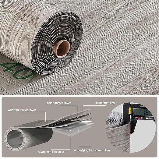 3D Peel and Stick Vinyl Floor Tile Roll Wood Plank Sticker 23"x393"/64 Sq.Ft, for Home Apartment Room Self Adhesive Easy DIY Removable Waterproof Thicken Floor Covering Dark Wood