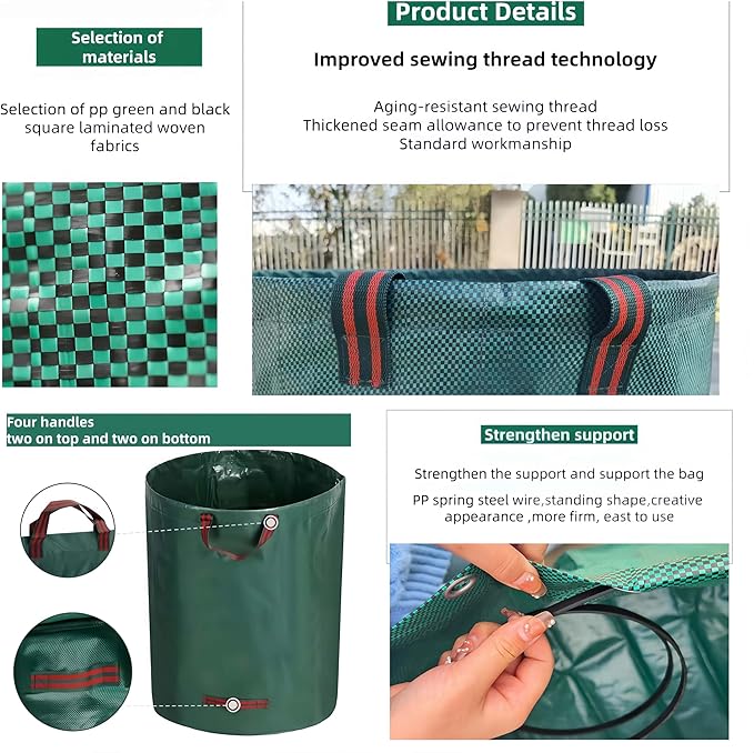 4 Pack 137 Gallons Reusable Yard Waste Bags, Heavy Duty with Double Bottom Layer & 4 Reinforced Handles, Extra Large Leaf Lawn and Garden Waste Bags for Debris, Grass Clipping