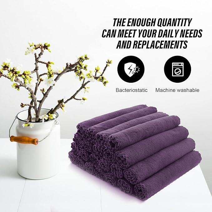 MOONQUEEN Ultra Soft Premium Washcloths Set - 12 x 12 inches - 24 Pack - Quick Drying - Highly Absorbent Coral Velvet Bathroom Wash Clothes - Use as Bath, Spa, Facial, Fingertip Towel (Plum)