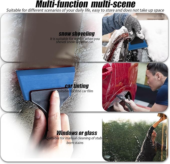 2 PCS Small Squeegee Snow Scraperor for Car,Car Window Squeegee Silicone Squeegee for Window Door Bathroom Mirror,Car Wrapping Scraper Tool (2, Blue)