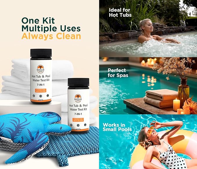 Hot Tub Scum Absorber Turtle ScumGuard Mesh - 2-Pack Oil & Scum Absorber for Spa, Hot Tub & Pool - Keeps Water Clear - Includes 100 x Hot Tub Test Strips & 2 Washable Turtle Absorbers