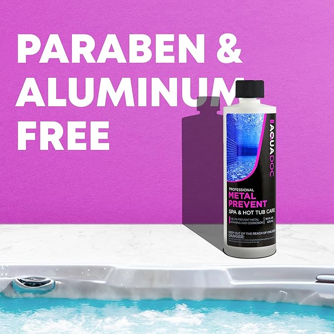 Spa Metal Control and Stain Protector to Protect Hot Tub Surfaces 16oz - Metal Gone Hot Tub Chemicals Made in The USA - AquaDoc