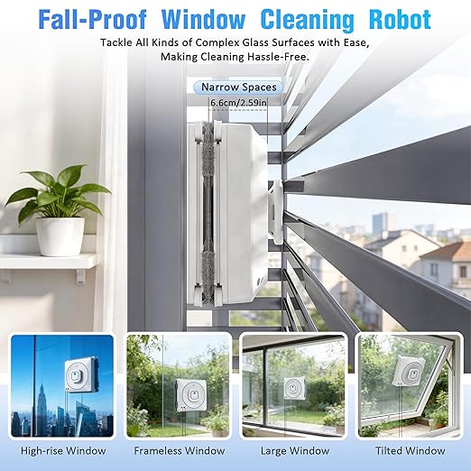 Window Cleaning Robot 8000Pa, Upgraded Dual Direction Auto-Spray Window Cleaner with 4 Cleaning Modes, Edge Detection, App&Remote Control, 15-Stage Anti-Fall for Outdoor/Indoor High Rise Windows