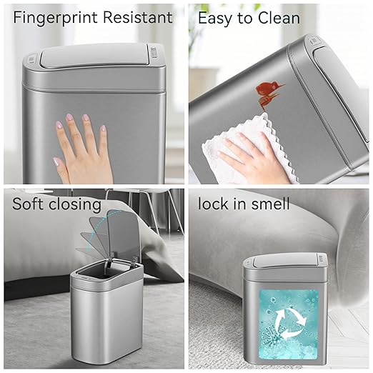 Ninestars Automatic Motion Sensor Bathroom Trash Can, 1.8 Gallon Smart Opening Garbage Bin for Bathroom, Bedroom, Kitchen, Office