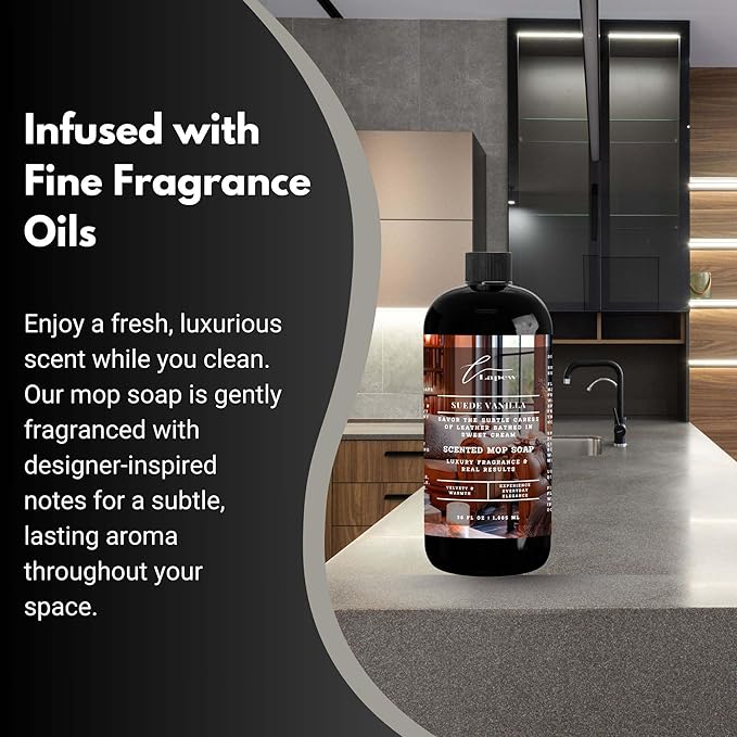 Luxury Floor Cleaner, Scented Mop Soap Concentrate | Hard Floor Cleaner for Tile, Vinyl, Laminate, LVP & Sealed Hardwood | Low-Foam, Streak-Free | 36 oz | Suede Vanilla