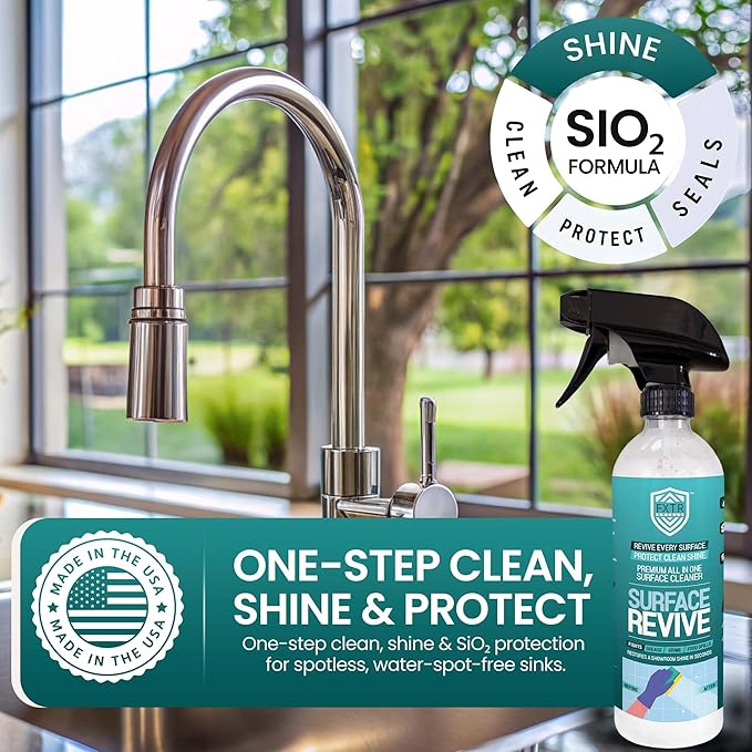 Fixture Shield Surface Revive 16 fl oz – SiO₂ Infused Formula Multi-Surface Cleaner to Shine, Seal & Protect Home, Cars, RVs, Boats, Stainless Steel, Glass, Tile, Countertops, Streak-Free & Non-Toxic