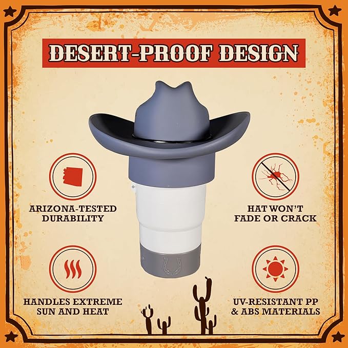 Cowboy Hat Western Floating Pool Chlorine Dispenser - Large Capacity Floater for 3" Tabs, Adjustable Flow, Unique Added Buoyancy, Weather Durable PP & ABS in Brown or Gray (Gray)