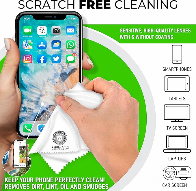Python Premium OLED Microfiber Cloth 12x16in - Scratch-Free Optical Lens & Glasses Cleaner, Screen Cleaning for Computers, TVs, Apple Devices, Zeiss Lenses, Luxury Watches & Expensive Optics