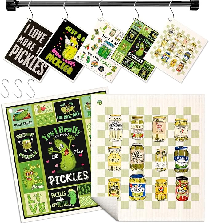 Swedish Dishcloths for Kitchen with Hooks - Reusable Dish Cloths for Washing Dishes Fast Drying Cute Fun 5 Pack Swedish Dish Towels Washable Cleaning Sponge, Cucumber