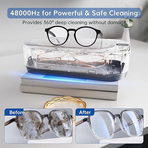 Upgraded KUNPHY Ultrasonic Jewelry Cleaner, 350ML 48KHz Professional Ultrasonic Cleaner Machine with 3 Digital Timers, Touch Operation for Eyeglass, Watches, Ring, Silver, Gold, Diamond