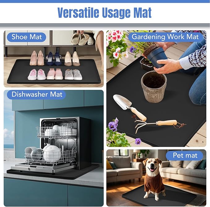 Dishwashers Drip Pan, Prevent Water Leakage and Protect Countertop & Floor, 23.6''x23.6'' Dishwasher Mat, Non-Slip & Leak-Proof Silicone Mat with 0.6'' Raised Edge, for Under Most Portable Dishwasher