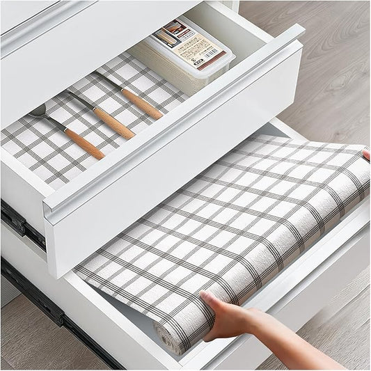 Drawer and Shelf Liner, Non-Slip Kitchen Cabinet Liners Non-Adhesive Thick Strong Grip Waterproof Washable Mats Protect Dresser Shelves Cupboard Bathroom Cabinets, White Stripes, 10 in X 20 FT