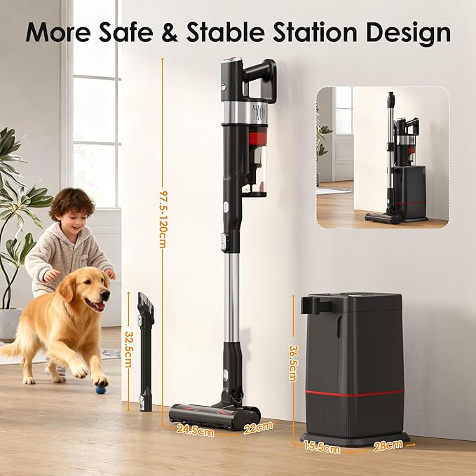 DlandHome Cordless Vacuum Cleaner, Portable Rechargeable Stick Vacuum with Auto-Empty System, Up to 45 Minutes, 2.5L Dust Cup, LED Headlights, 35KPA Powerful Suction for Home Pet Hair Carpets