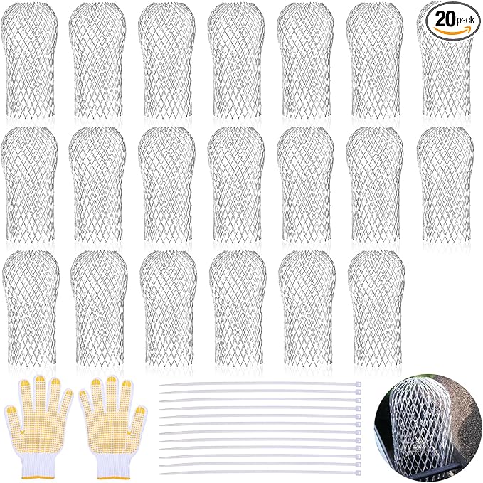 20 Pcs Gutter Downspout Guards 3.5 Inch Aluminum Leaf Filter Strainer Expandable Gutter Downspout Protector for Preventing Blockage Leaves Debri