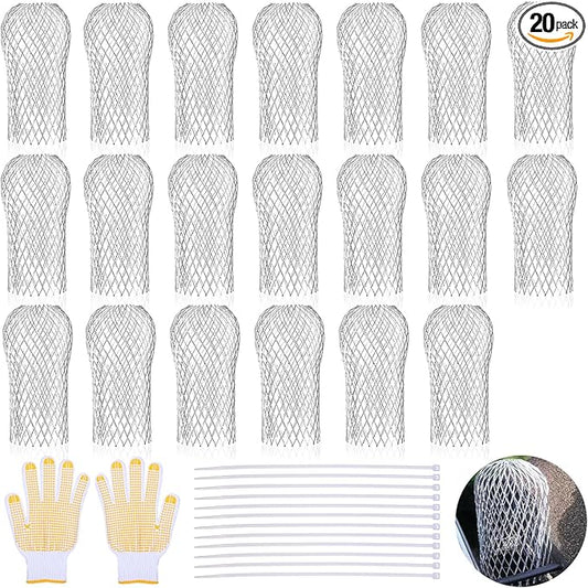 20 Pcs Gutter Downspout Guards 3.5 Inch Aluminum Leaf Filter Strainer Expandable Gutter Downspout Protector for Preventing Blockage Leaves Debri