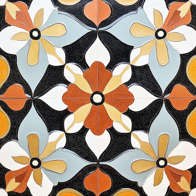 10PCS 12x12 Inch Retro Floral Pattern Peel and Stick Floor Tiles Removable Self Adhesive Vinyl Flooring Stickers for Kitchen Bathroom Living Room Entryway Home Decor